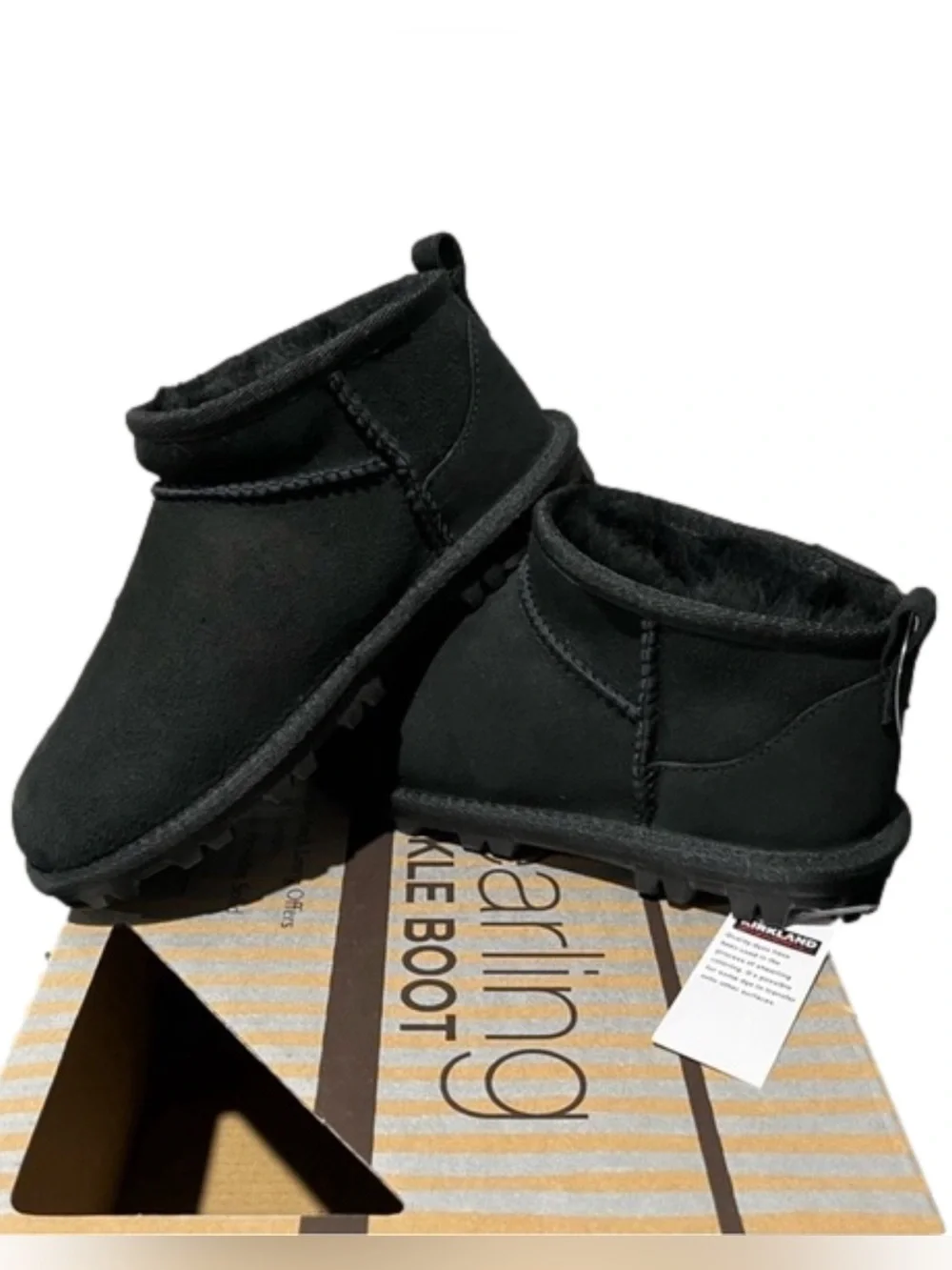Kirkland Signature Black Shearling Booties Kids Size 1, 2, 3, or 4 NIB NEW